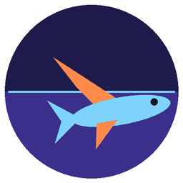 Gliding Fin logo: a flying fish leaping out of the water